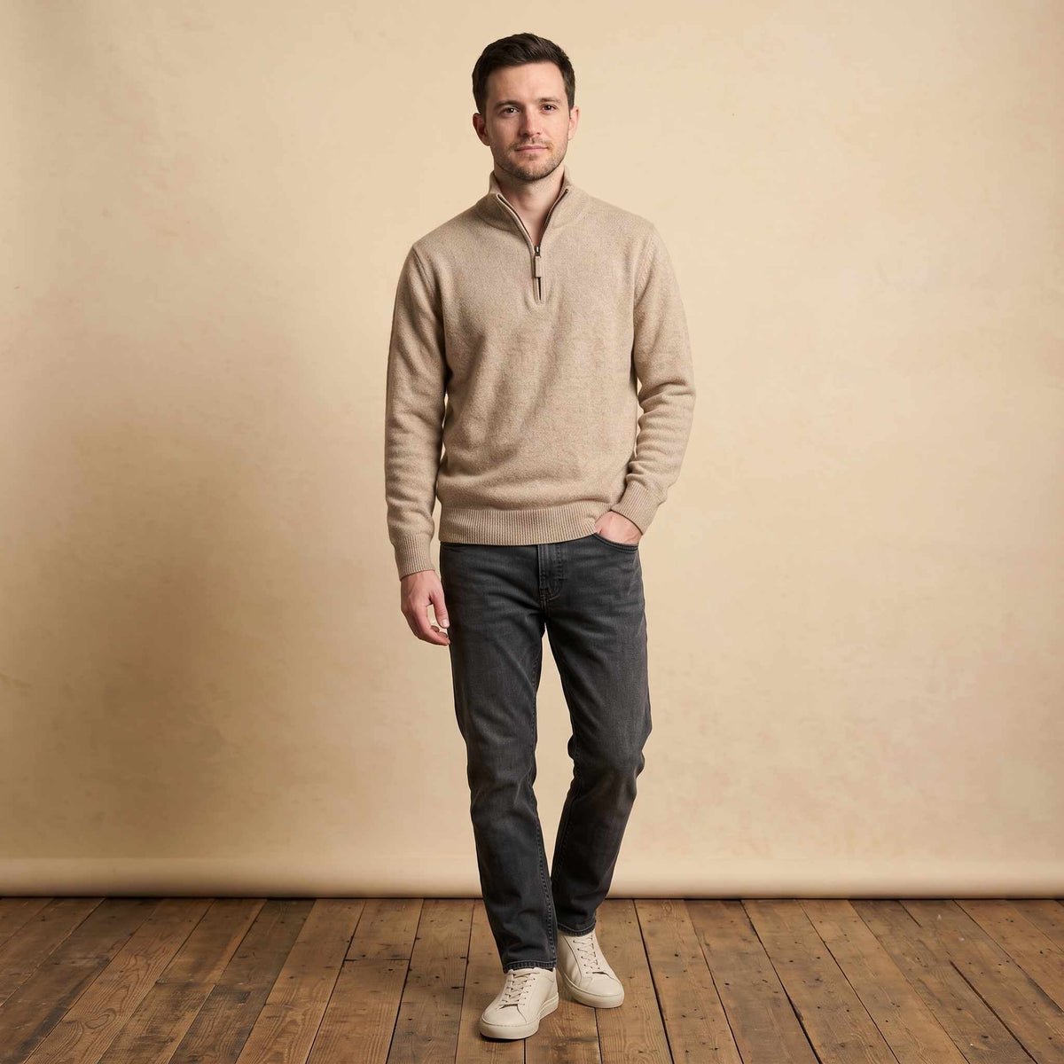 Men's Undyed Cashmere Quarter-Zip Sweater - Executive