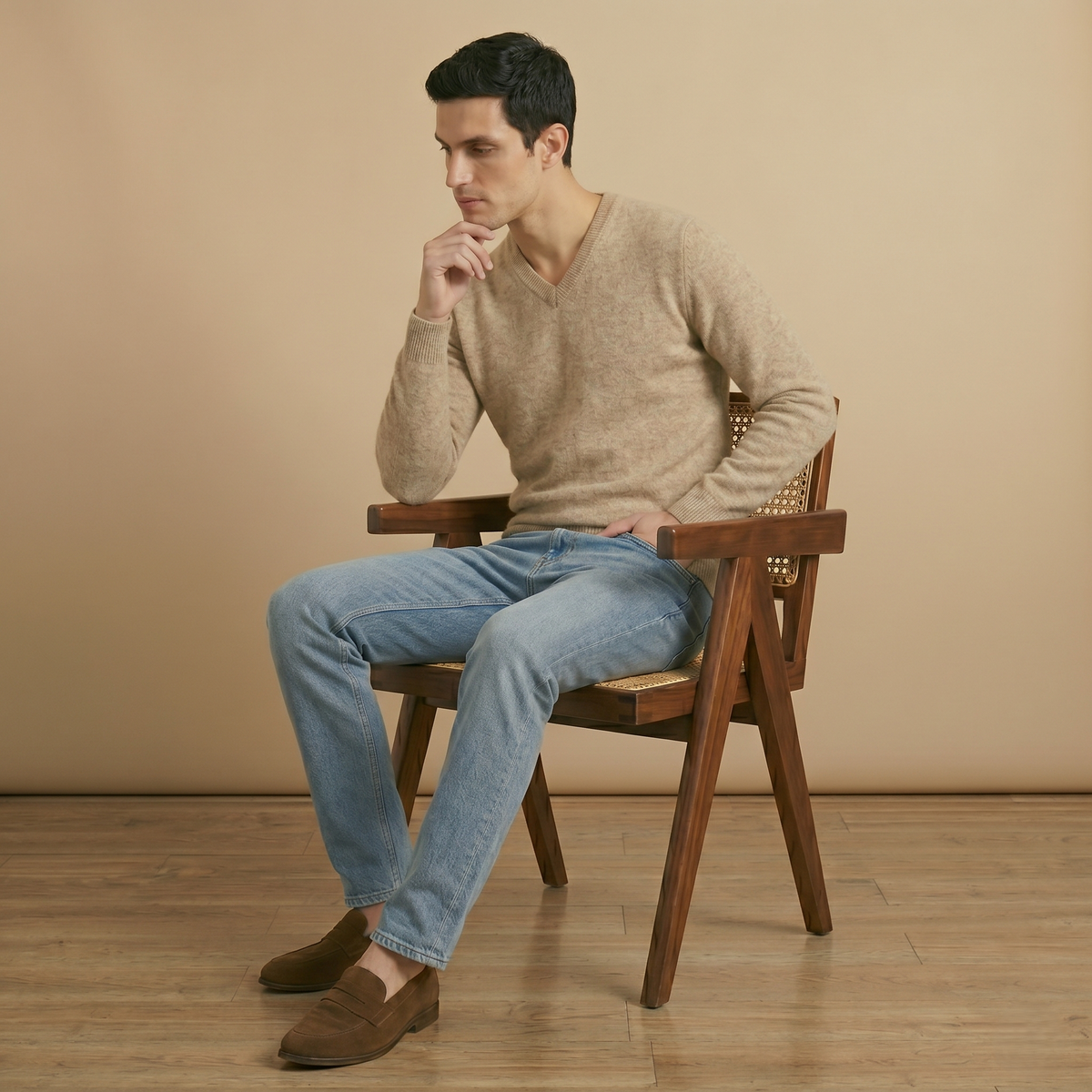 Men's Undyed Cashmere V-Neck Sweater - Executive