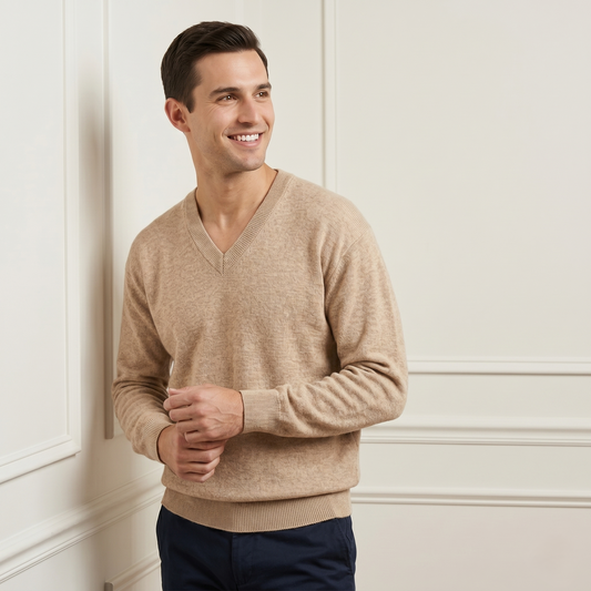 Men's Undyed Cashmere V-Neck Sweater - Executive