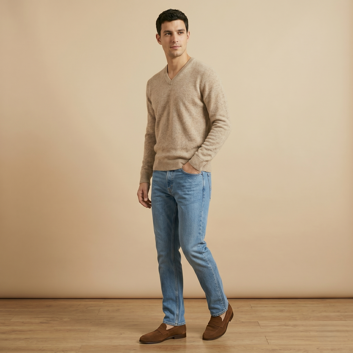 Men's Undyed Cashmere V-Neck Sweater - Executive