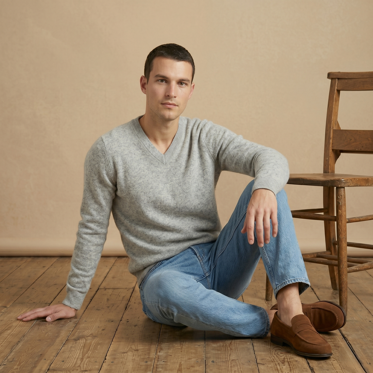Men's Undyed Cashmere V-Neck Sweater - Executive