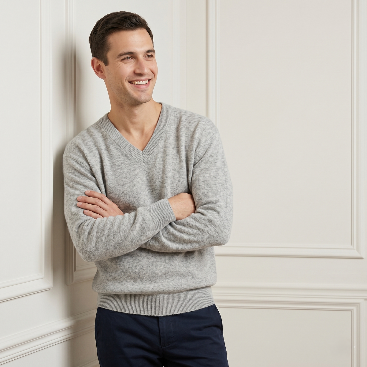 Men's Undyed Cashmere V-Neck Sweater - Executive