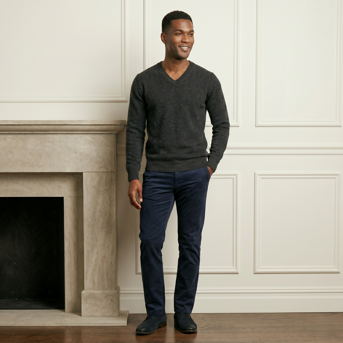 Men's Undyed Cashmere V-Neck Sweater - Executive