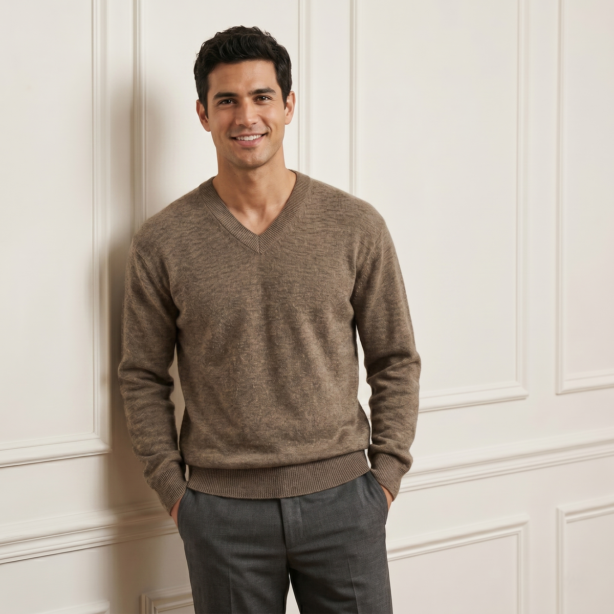 Men's Undyed Cashmere V-Neck Sweater - Executive