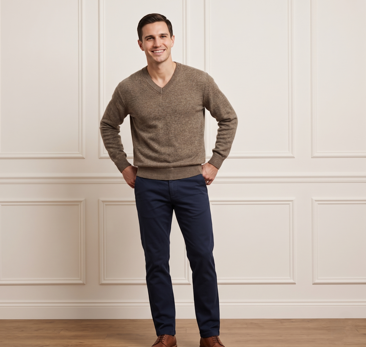 Men's Undyed Cashmere V-Neck Sweater - Executive